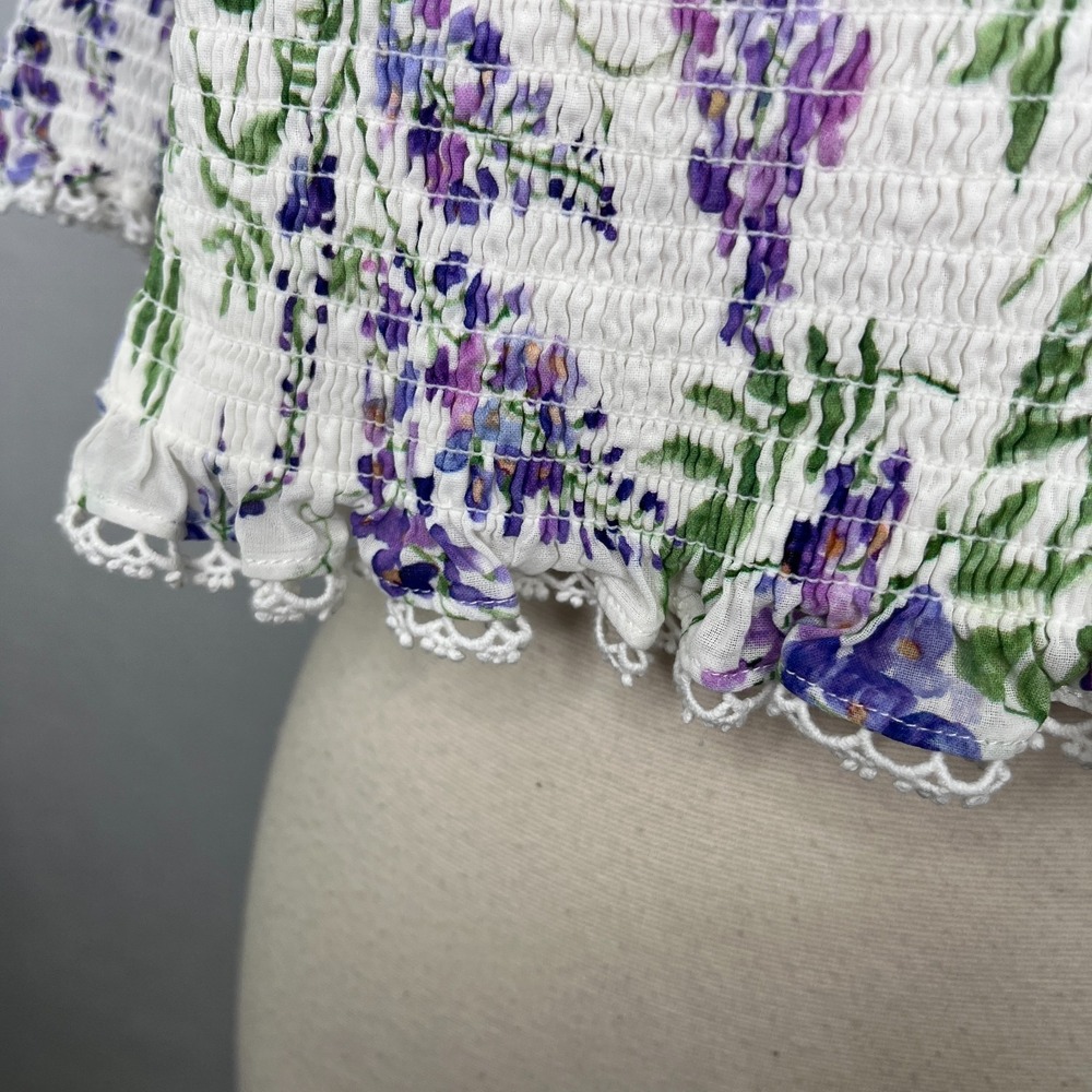 Hill House Home Zoe Crop Top Lavender Floral Wisteria Smocked XL Party Vacation - Picture 8 of 15